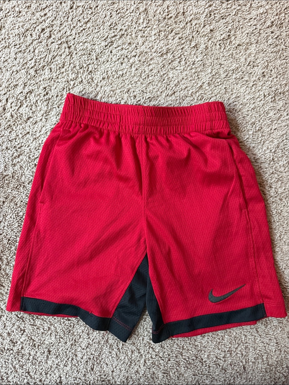 Nike Boys Red Athletic Shorts with Black Accents